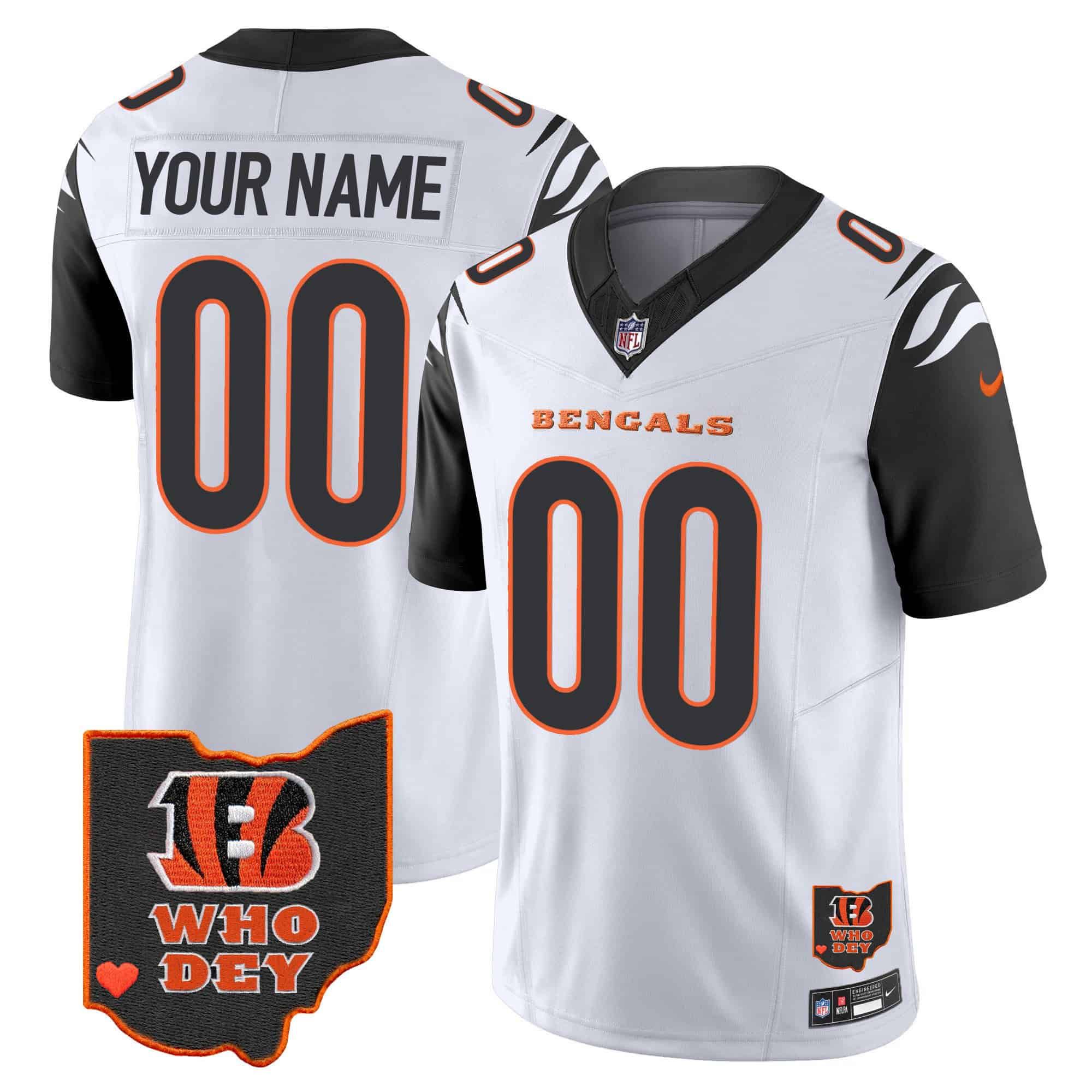 Men Cincinnati Bengals White 2024 Nike Patch Vapor Limited Custom NFL Jersey style 1